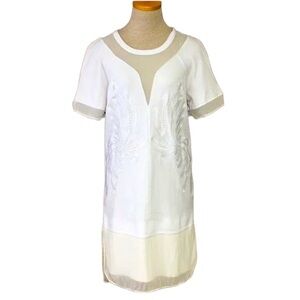 0003 NWT Robert Rodriguez Dress Dandelion White Embroidered Silk Shift Size 4